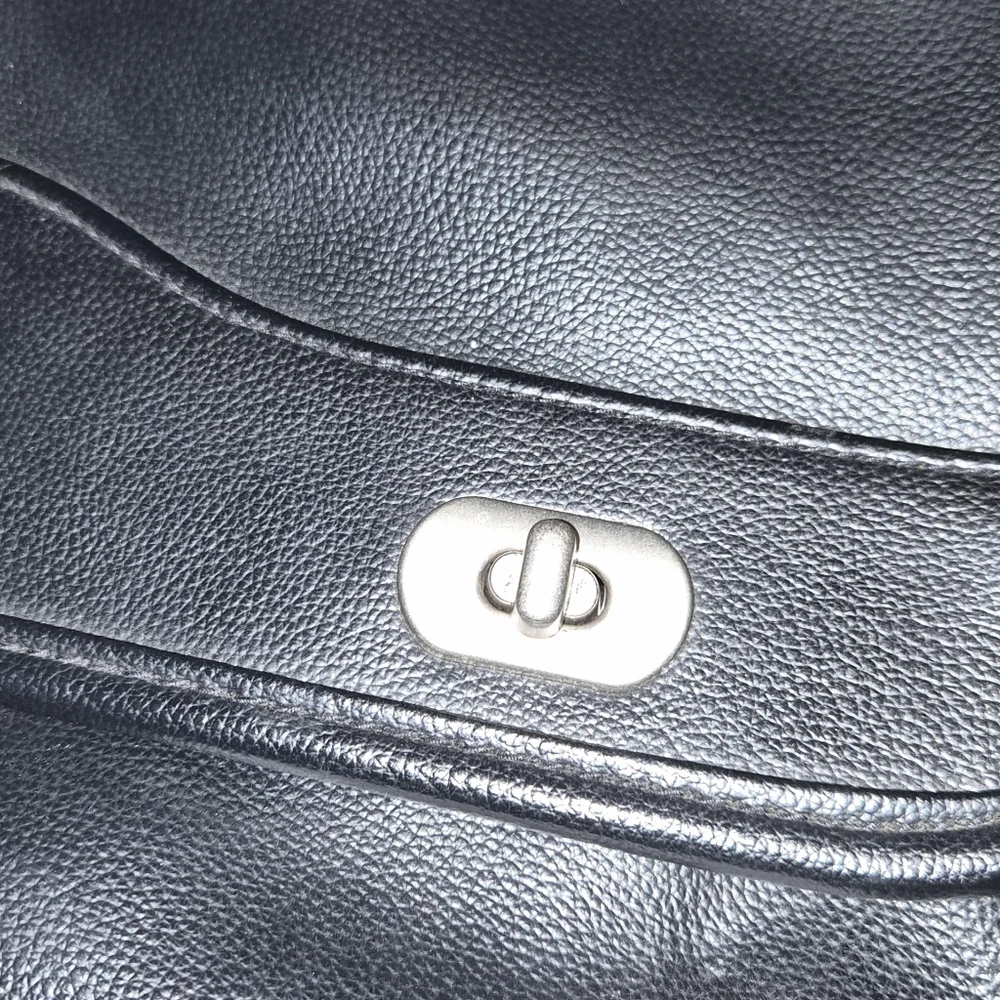 Black Faux Leather Messenger Bag Crossbody Briefcase Style